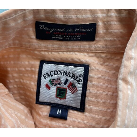 Vintage Faconnable Men’s Button-Up Shirt Orange Striped M Cotton Made In USA - Picture 2 of 7